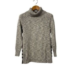 Leo & Nicole Womens Chunky Marled Knit Turtleneck Sweater S Gray Cozy Warm Cabin